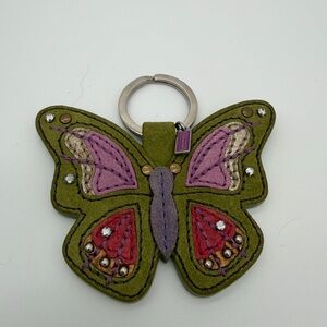 Coach Rare Olive Green Butterfly Key Charm, Pink and Red Accents